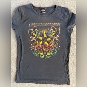 Harley-Davidson Gray Women’s XXL Tee Biker Jamaica Stars Roses graphic